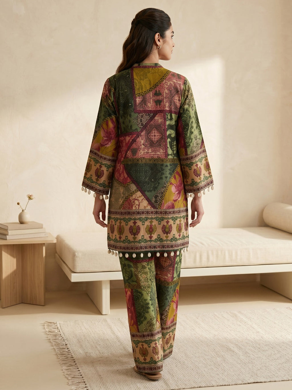 Mustard Embroidered Cotton Blend Round Neck Straight Kurta With Pant