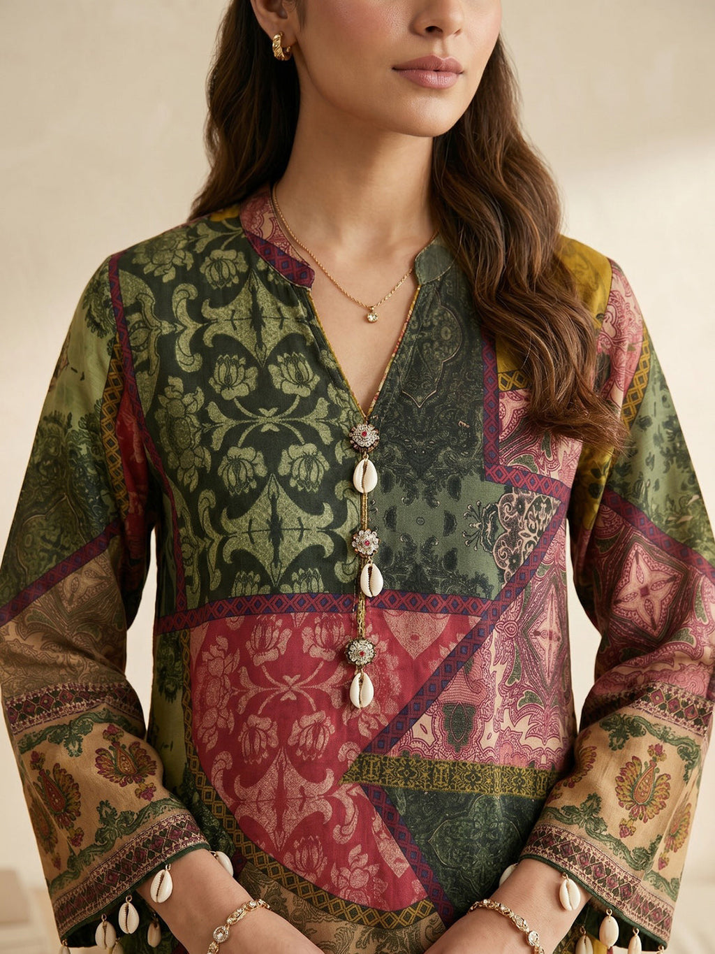 Mustard Embroidered Cotton Blend Round Neck Straight Kurta With Pant