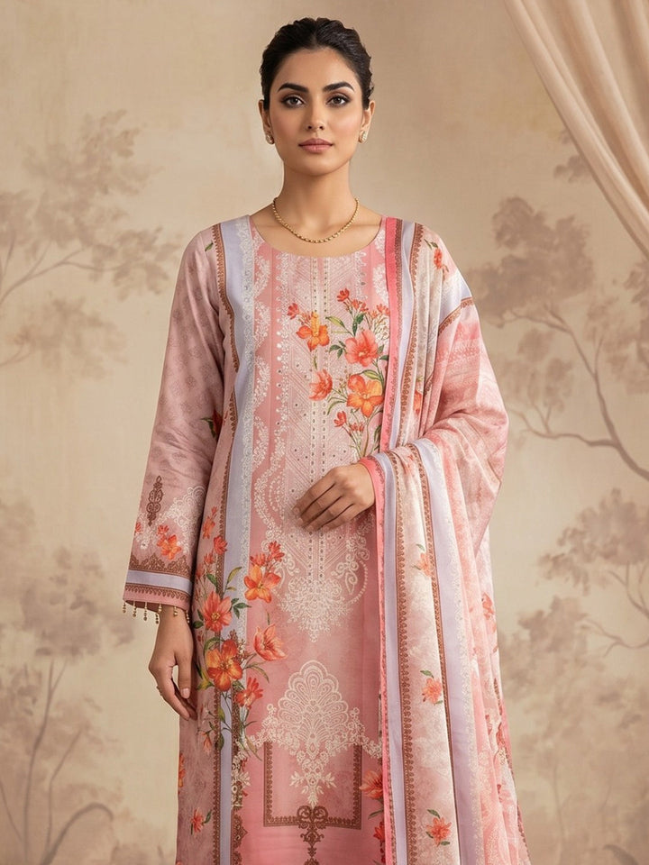 Red Printed Crepe Round Neck Kurta &amp; Pant With Crepe Dupatta