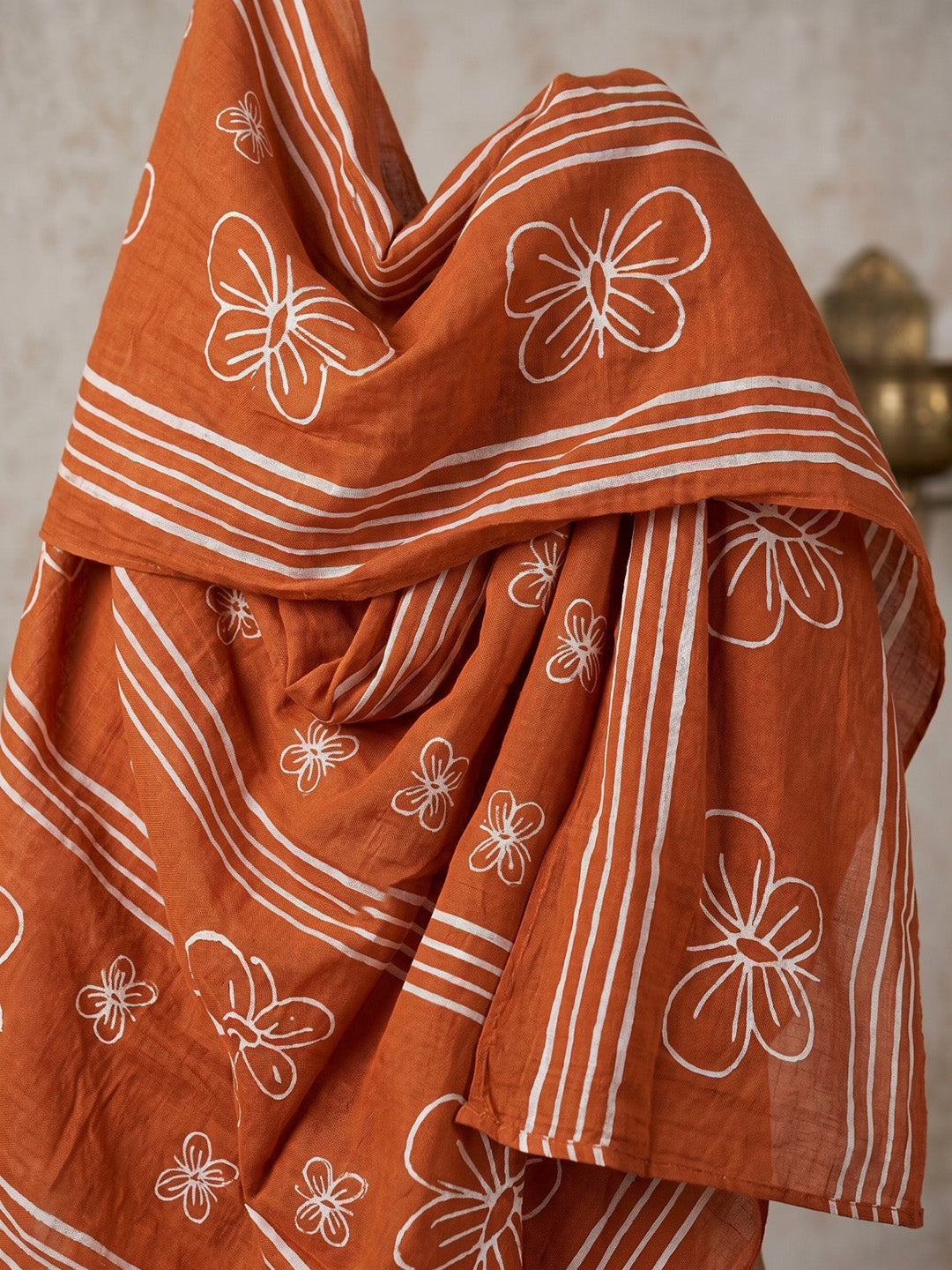 Red Printed Cotton Blend Straight Suit Set With Dupatta
