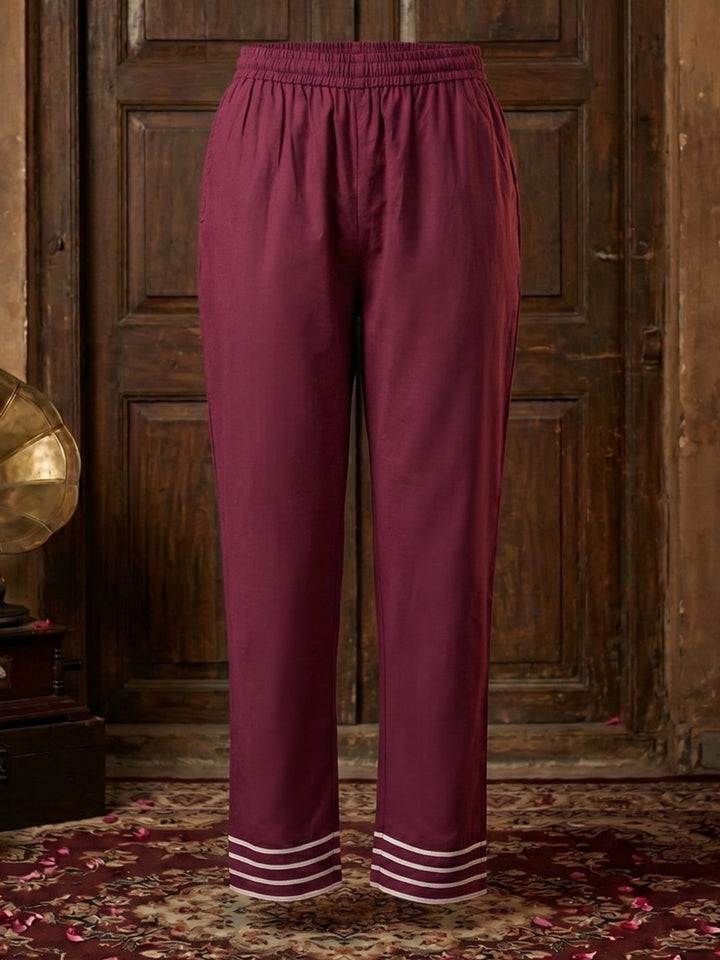 Maroon Printed Cotton Blend Straight Suit Set With Dupatta