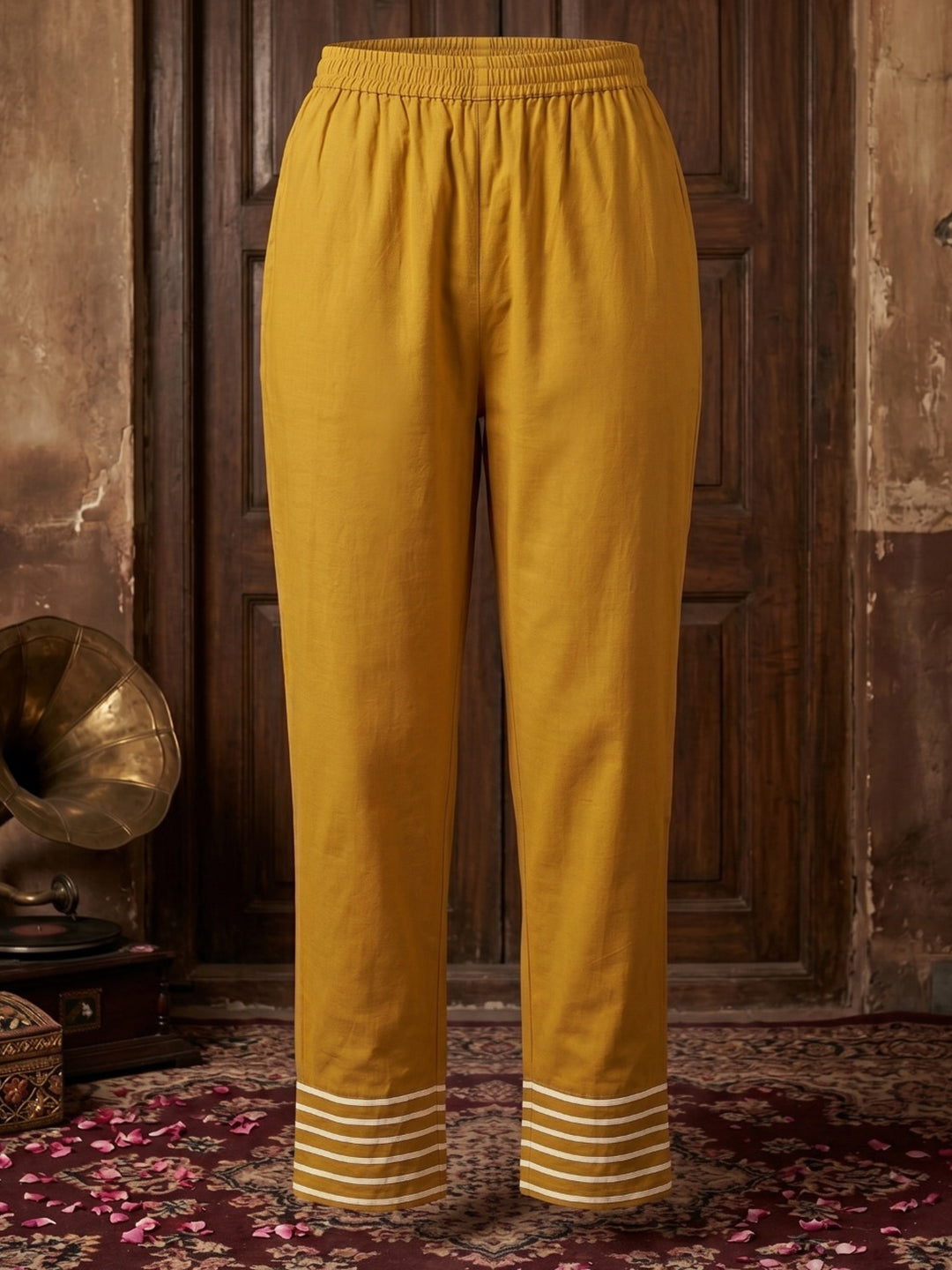 Yellow Printed Cotton Blend Straight Suit Set With Dupatta