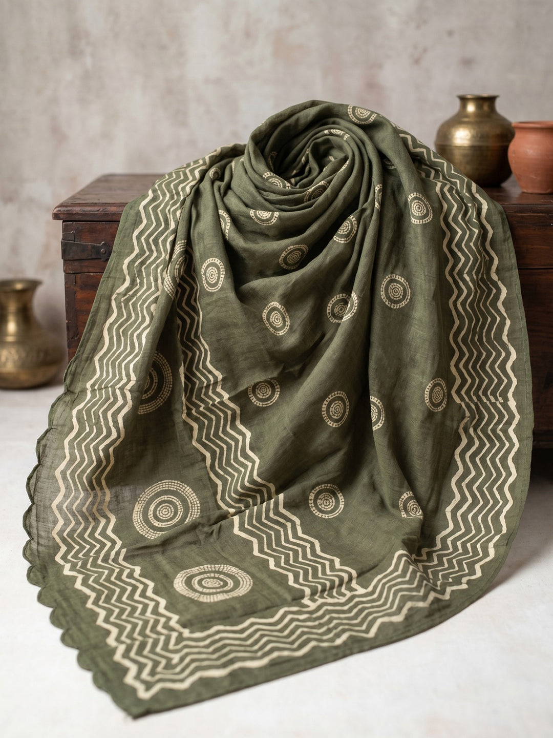 Green Printed Cotton Blend Kurta With Pant & Dupatta