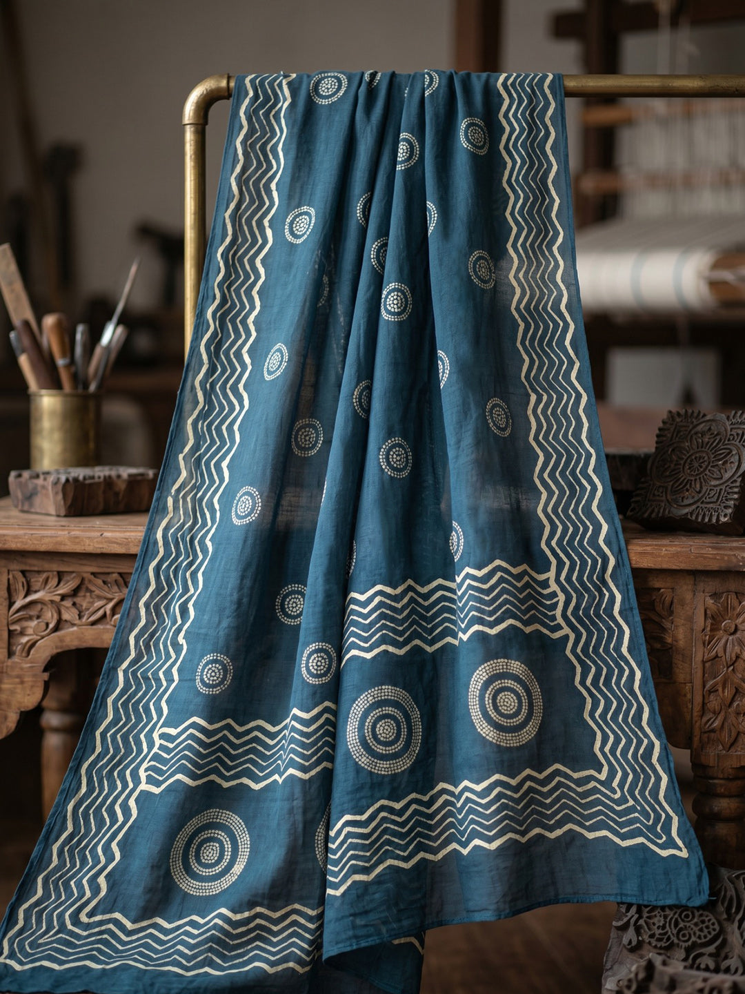 Teal Blue Printed Cotton Blend Kurta With Pant & Dupatta