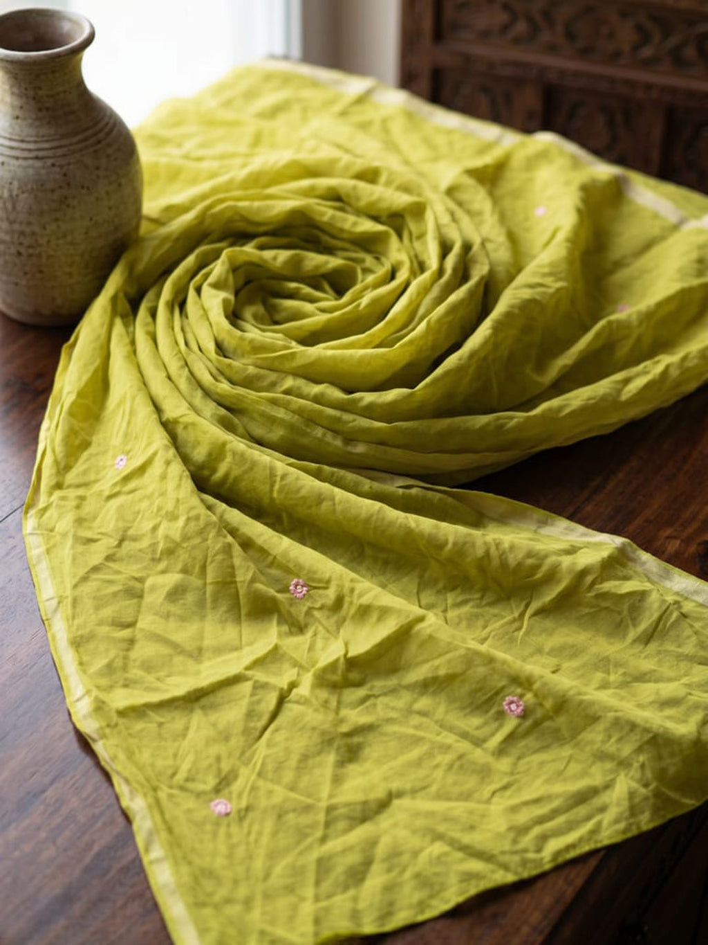 Mustard Printed Cotton Blend Kurta With Pant & Dupatta