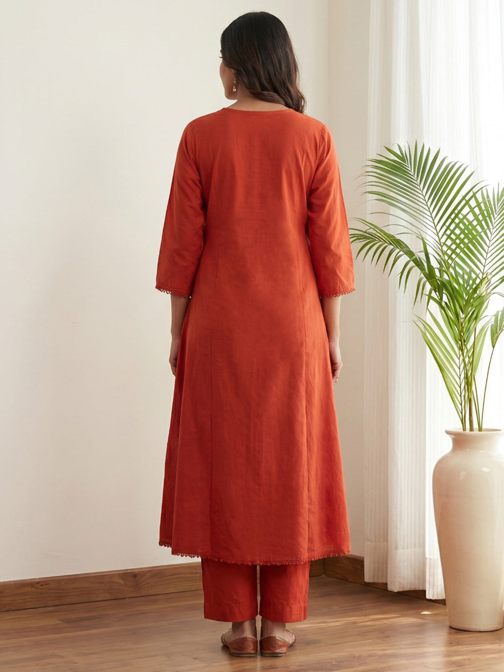 Orange Printed Cotton Blend Kurta With Pant & Dupatta