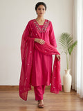 Rani Printed Cotton Blend Kurta With Pant & Dupatta