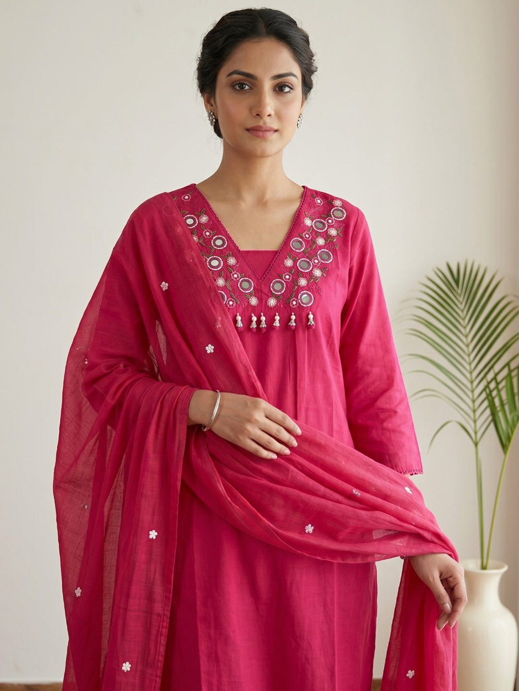 Rani Printed Cotton Blend Kurta With Pant & Dupatta