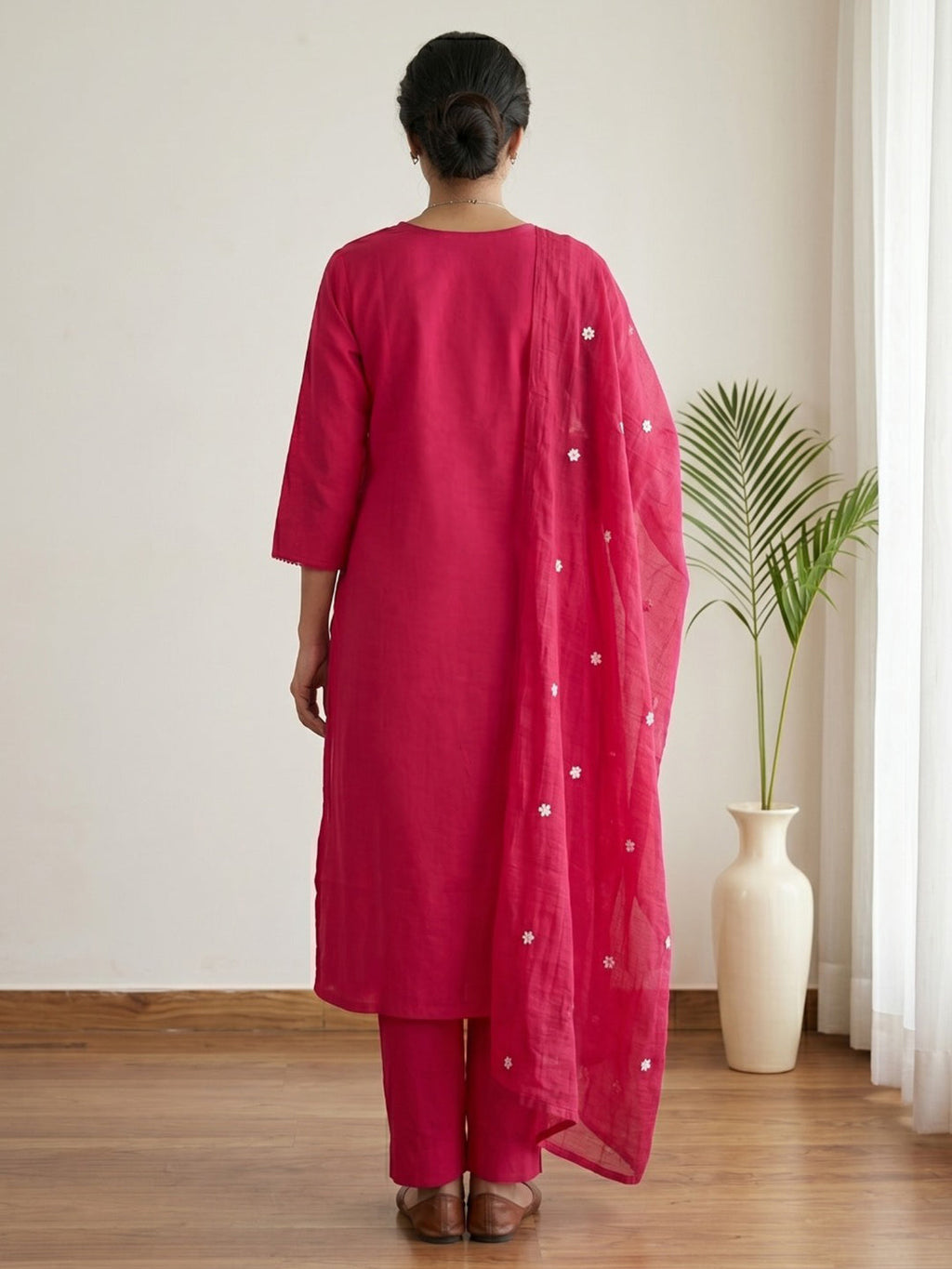 Rani Printed Cotton Blend Kurta With Pant & Dupatta