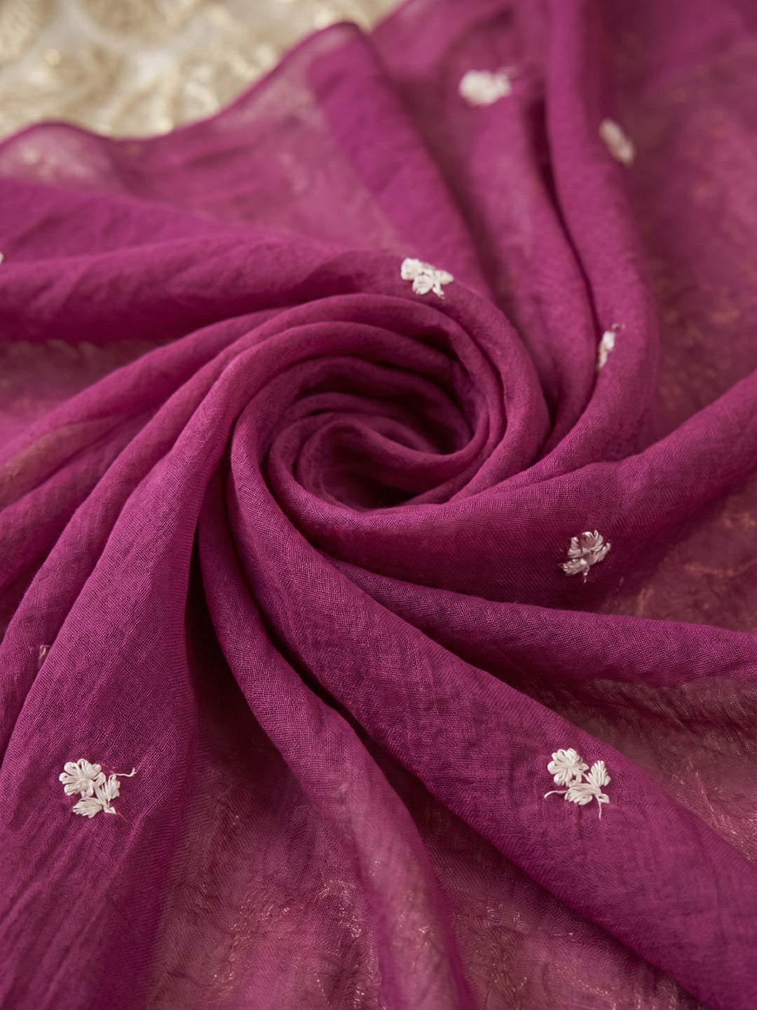 Wine Printed Cotton Blend Kurta With Pant & Dupatta
