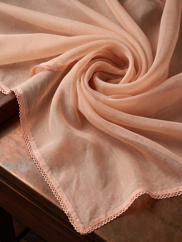 Peach Printed Cotton Blend Kurta With Pant &amp; Dupatta