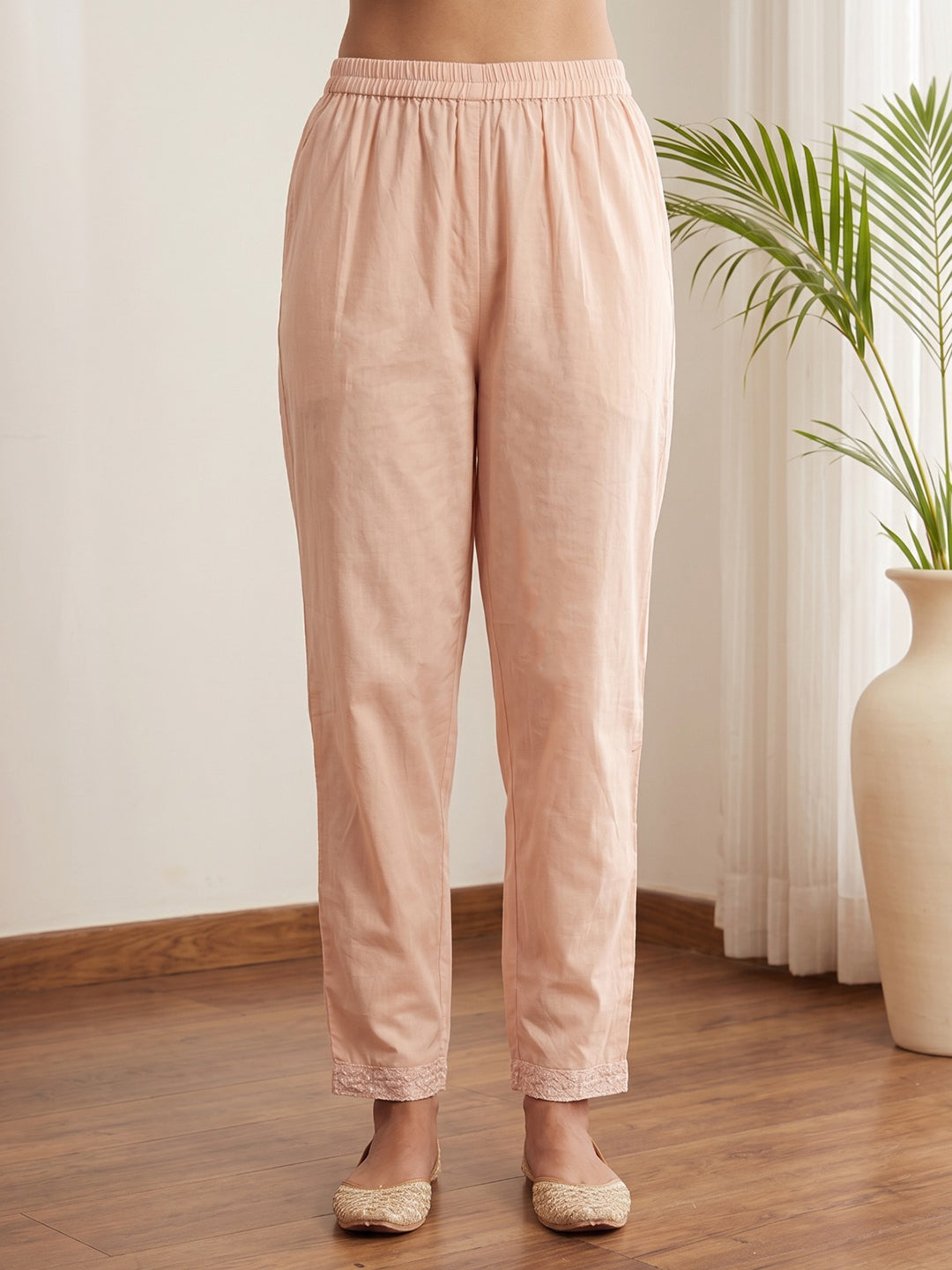 Peach Printed Cotton Blend Kurta With Pant & Dupatta