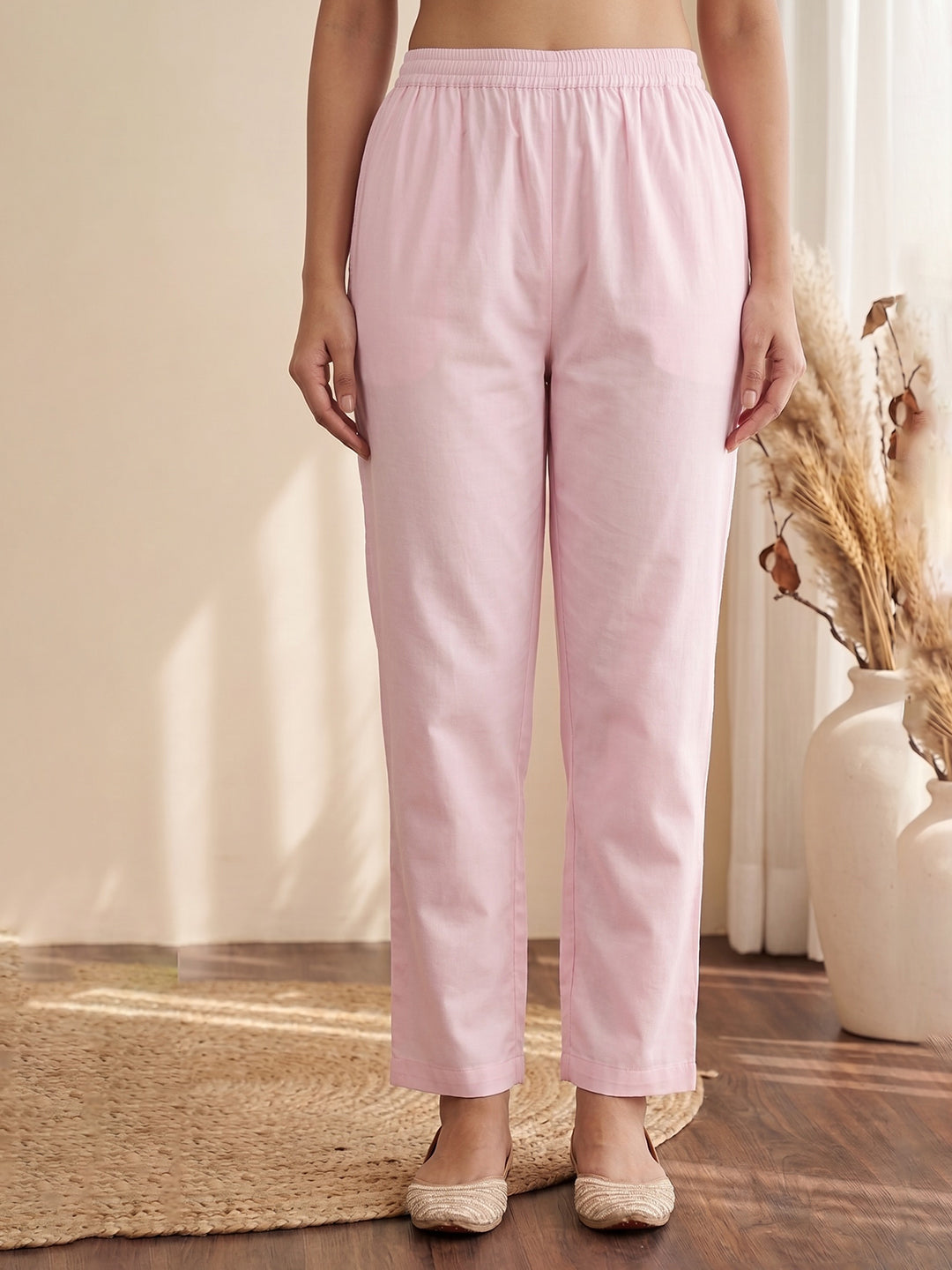 Pink Printed Cotton Blend Kurta With Pant & Dupatta