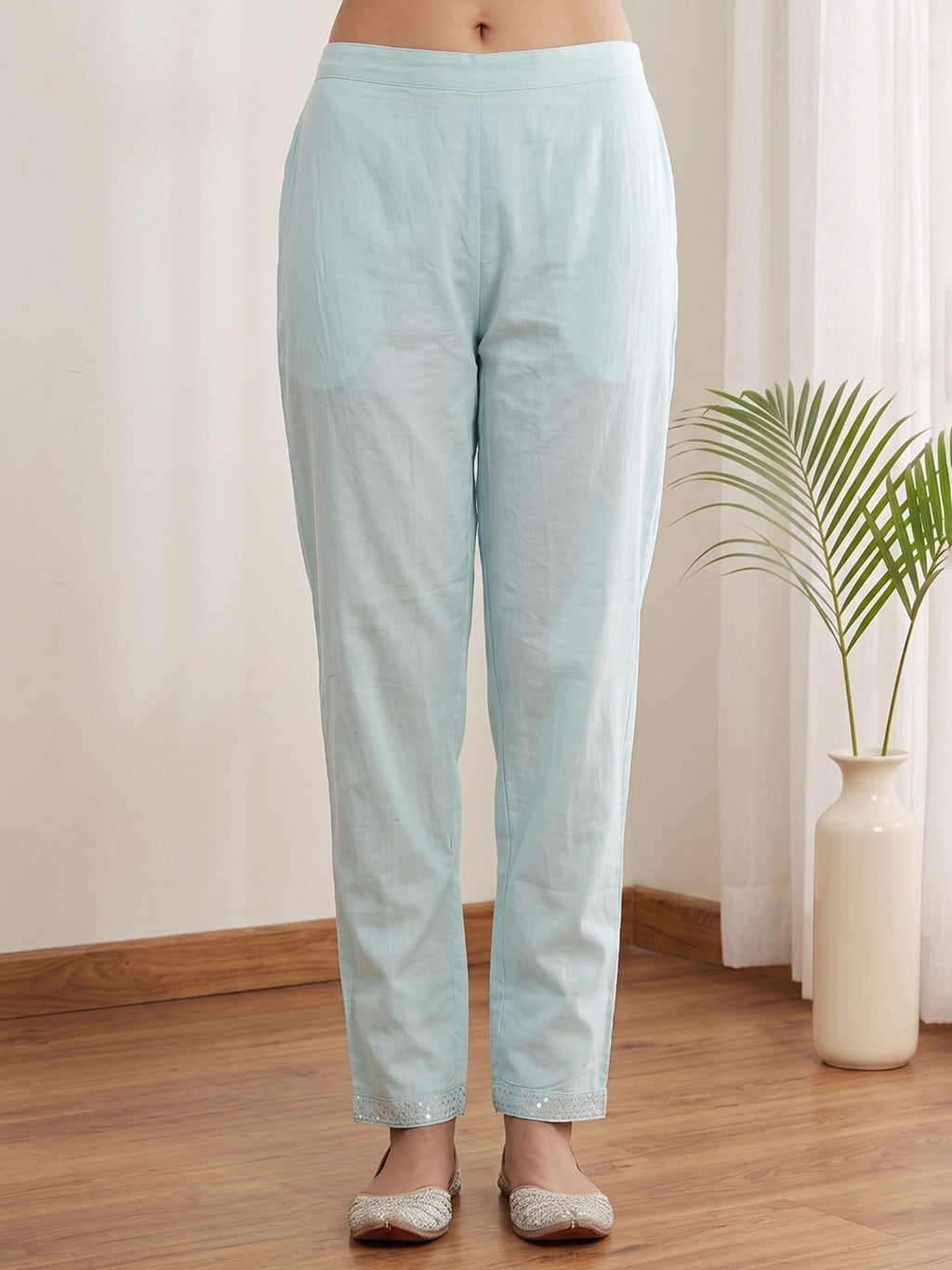 Sky Blue Printed Cotton Blend Kurta With Pant & Dupatta