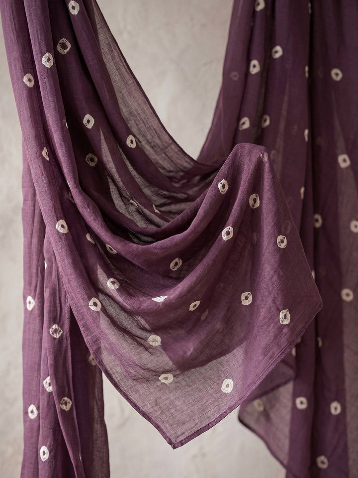 Purple Embroidered Cotton Blend Straight Suit Set With Dupatta