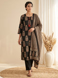 Black Embroidery Cotton Blend Kurta With Pant & Dupatta