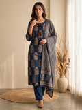 Blue Embroidery Cotton Blend Kurta With Pant & Dupatta