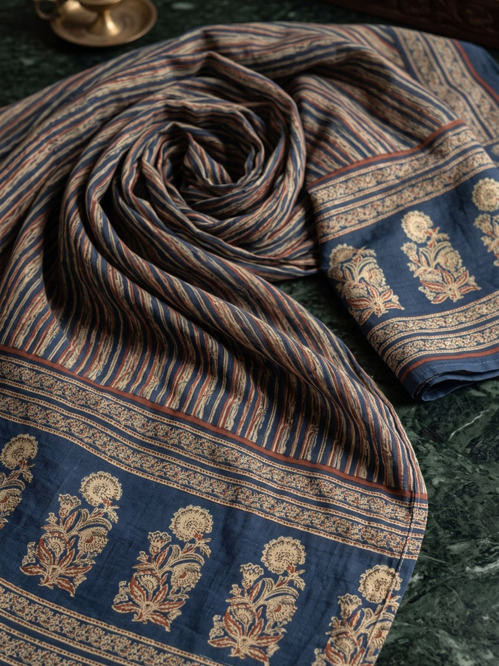 Blue Embroidery Cotton Blend Kurta With Pant & Dupatta