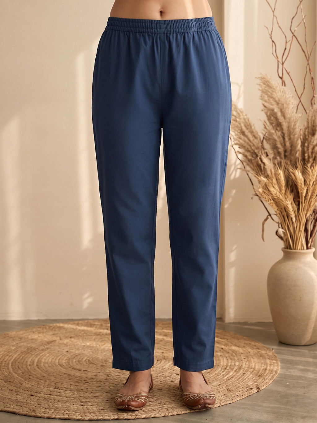Blue Embroidery Cotton Blend Kurta With Pant & Dupatta