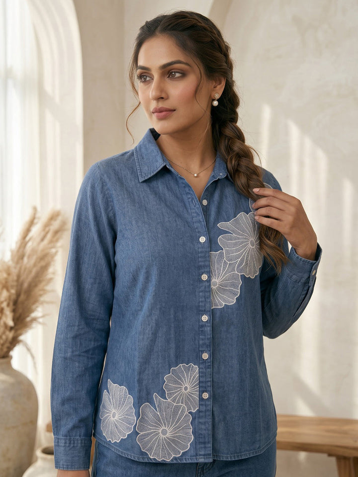 Blue Printed Cotton Blend Kurta With Pant