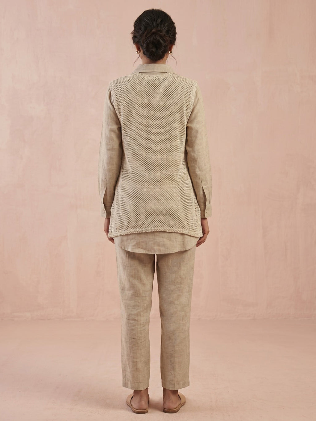 Cream Embroidered Cotton Blend Round Neck Straight Kurta With Pant