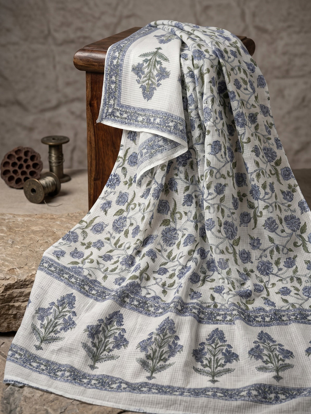 Sky Blue Printed Cotton Blend Kurta With Pant & Dupatta
