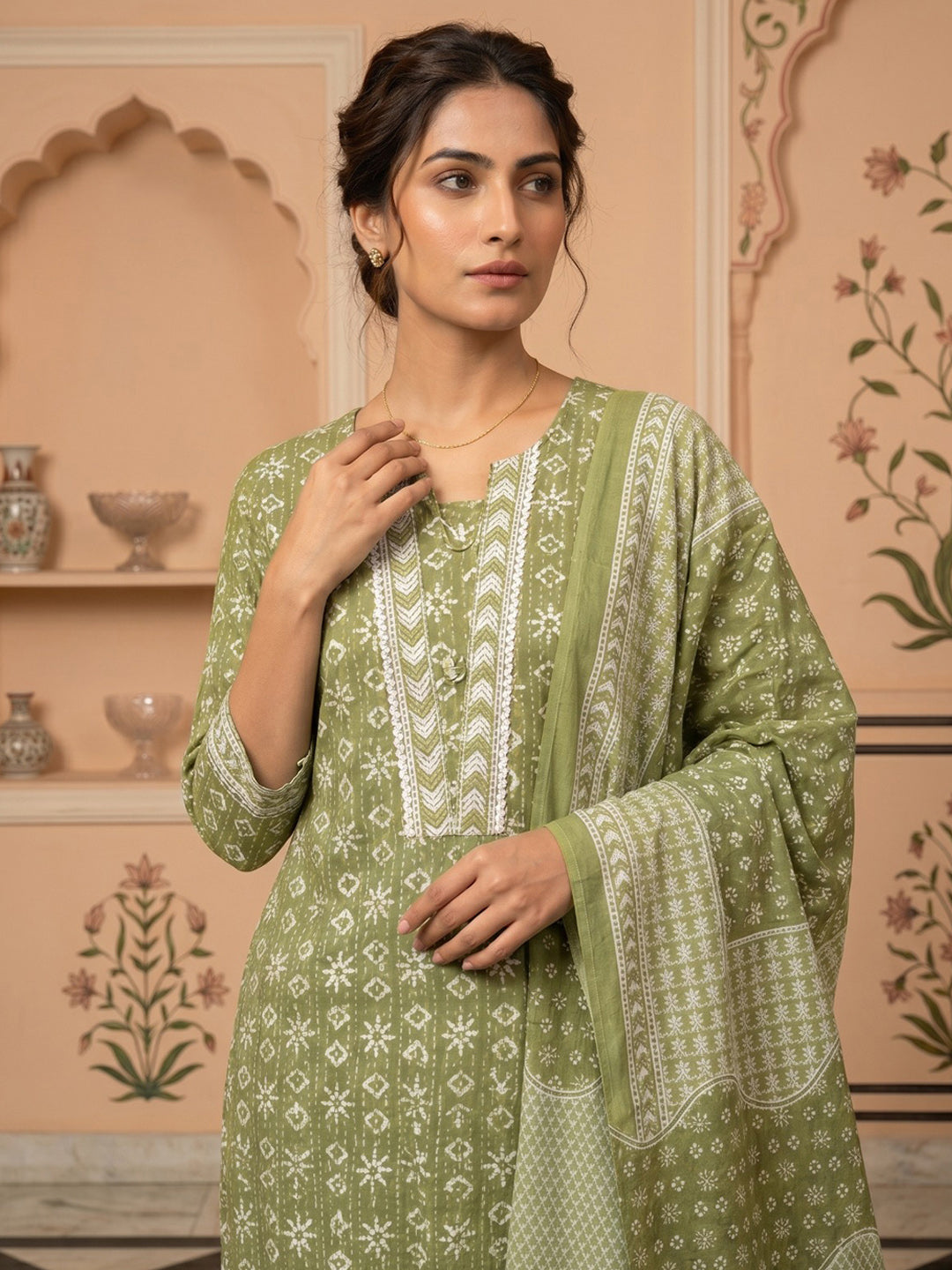 Mehndi Embroidered Cotton Blend Suit Set