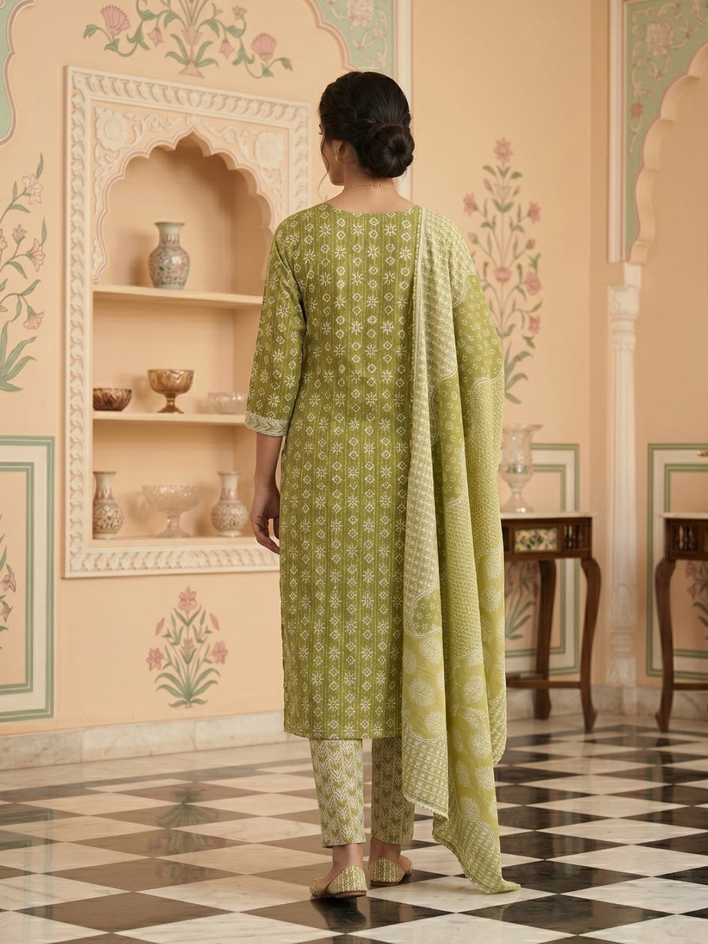 Mehndi Embroidered Cotton Blend Suit Set