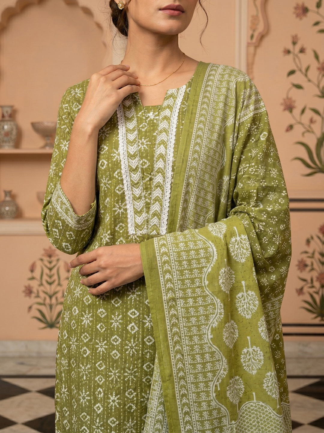 Mehndi Embroidered Cotton Blend Suit Set