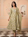 Mehndi Embroidered Cotton Blend Round Neck Suit Set