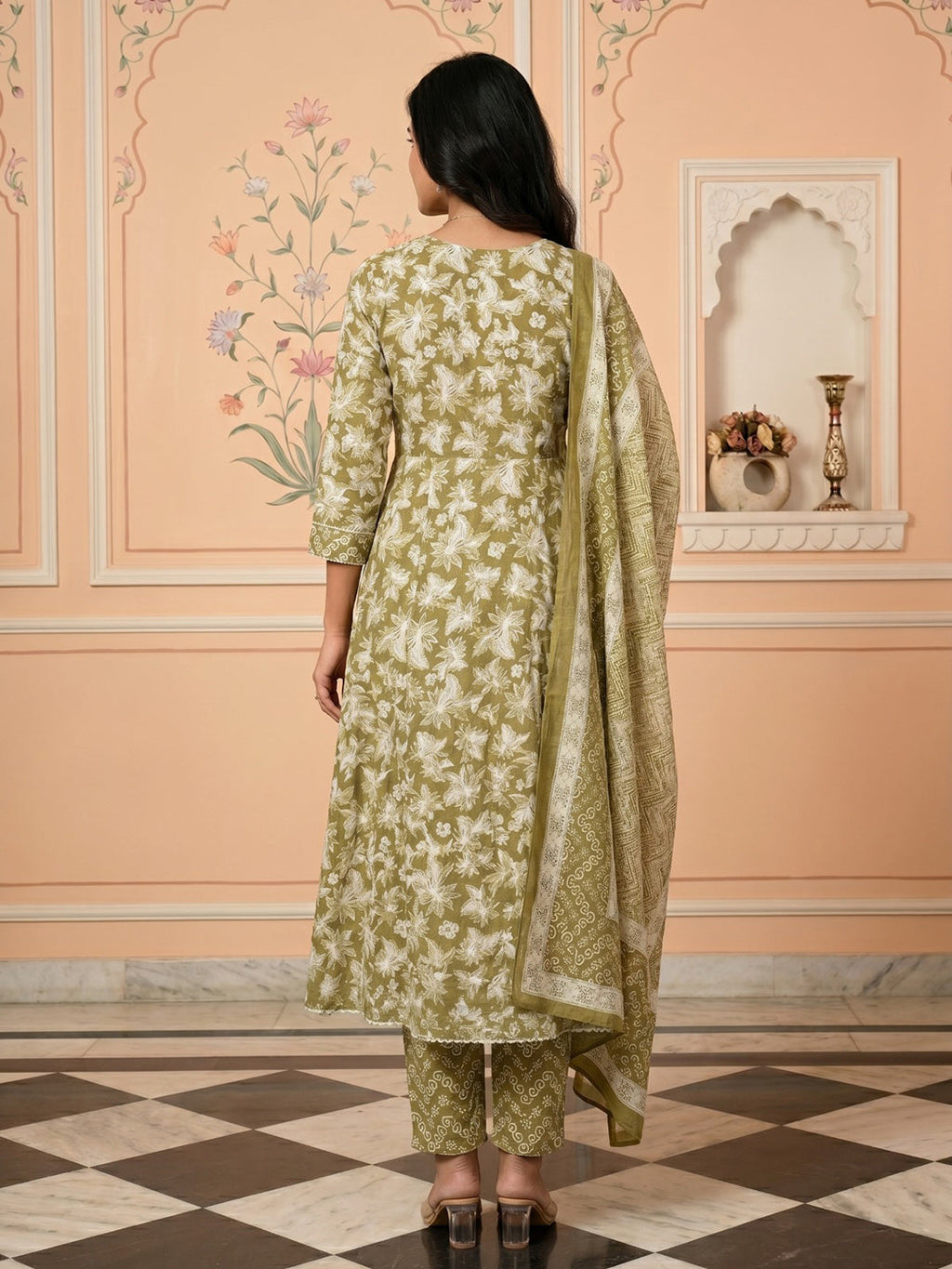 Mehndi Embroidered Cotton Blend Round Neck Suit Set