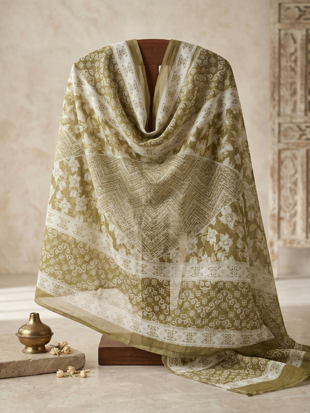 Mehndi Embroidered Cotton Blend Round Neck Suit Set