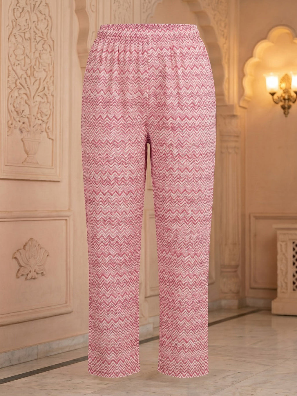 Pink Embroidered Cotton Blend Round Neck Suit Set