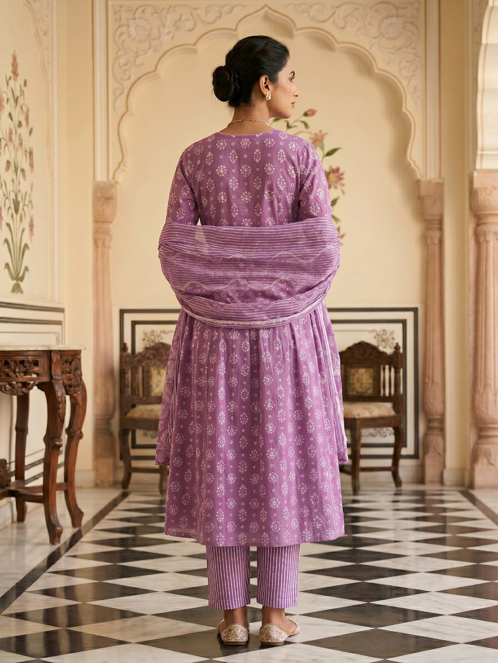Pink Embroidered Cotton Blend Round Neck Suit Set