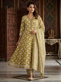 Mehndi Embroidery Cotton Blend Kurta With Pant & Dupatta