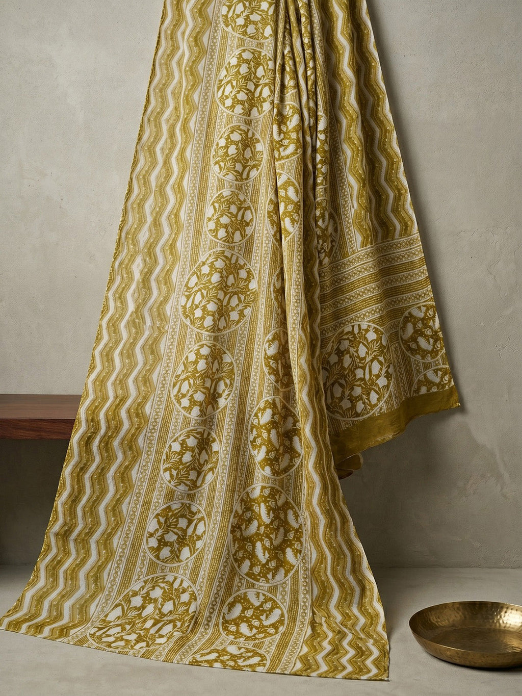 Mehndi Embroidery Cotton Blend Kurta With Pant & Dupatta