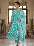 Sky Blue Embroidery Cotton Blend Kurta With Pant & Dupatta