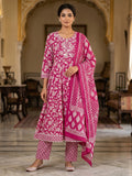 Pink Embroidery Cotton Blend Kurta With Pant & Dupatta