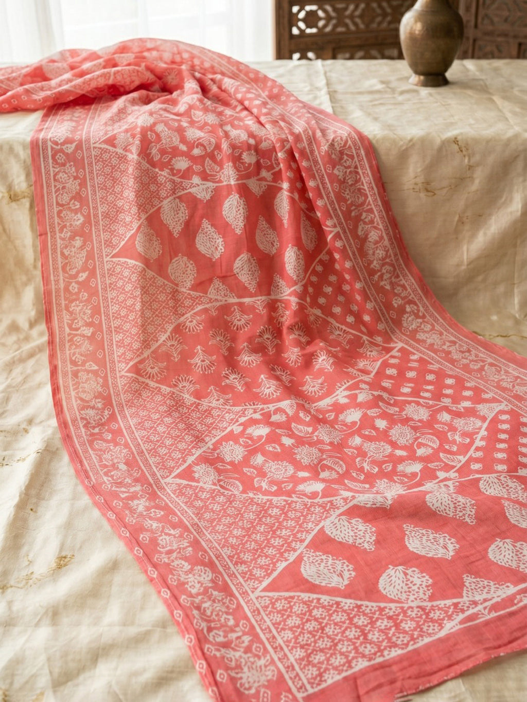 Red Embroidery Cotton Blend Kurta With Pant & Dupatta