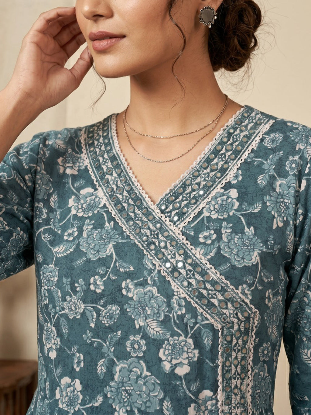 Blue Embroidery Cotton Blend Kurta With Pant & Dupatta