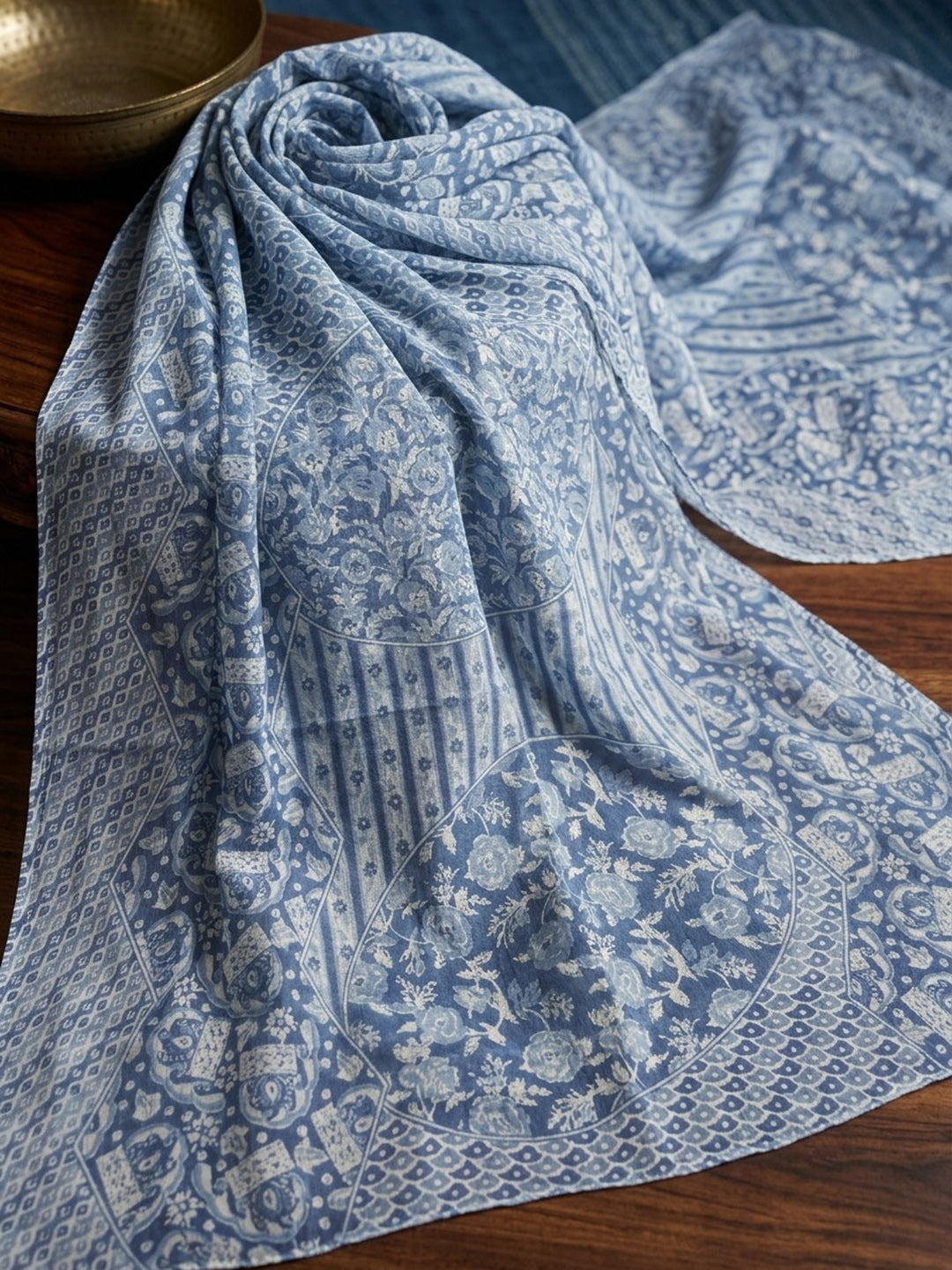 Blue Printed Cotton Blend Kurta With Pant & Dupatta