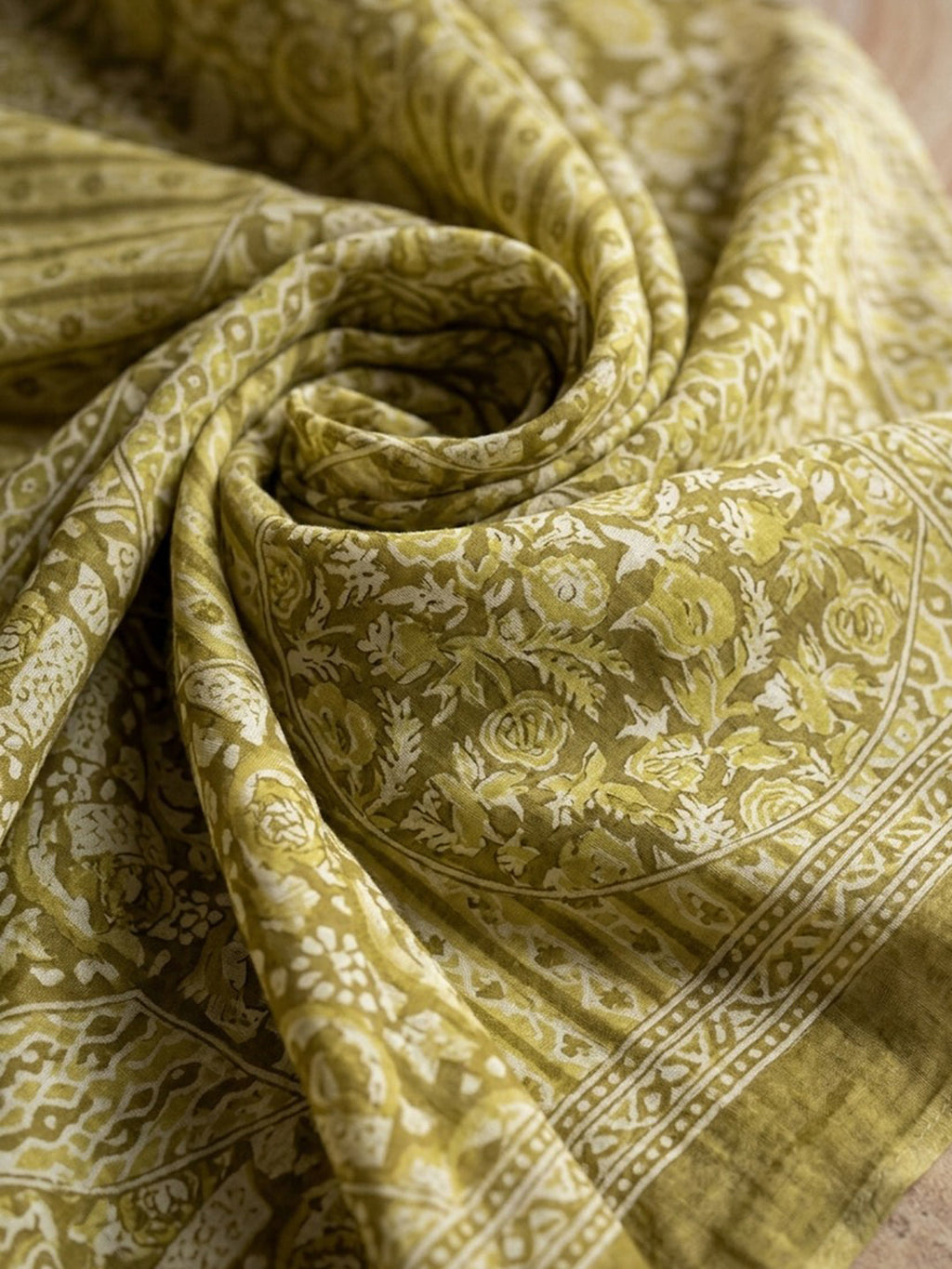 Mustard Printed Cotton Blend Kurta With Pant & Dupatta