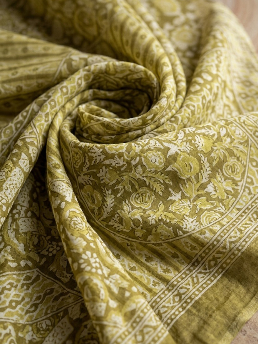 Mustard Printed Cotton Blend Kurta With Pant & Dupatta