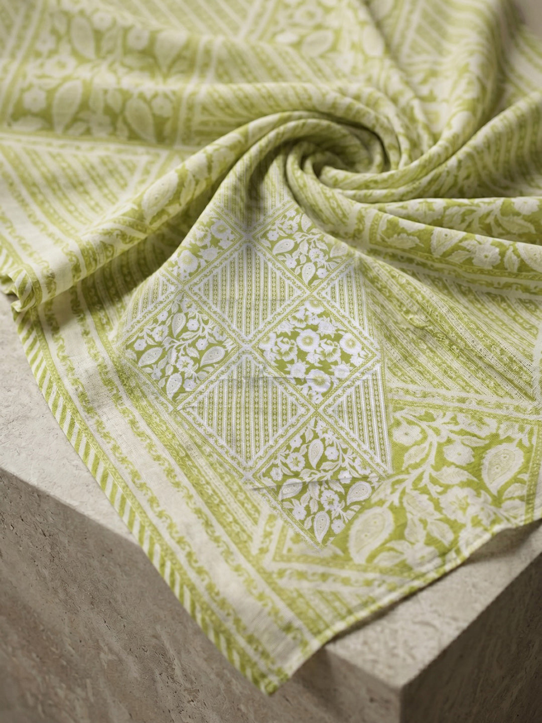 Green Printed Cotton Blend Kurta With Pant & Dupatta