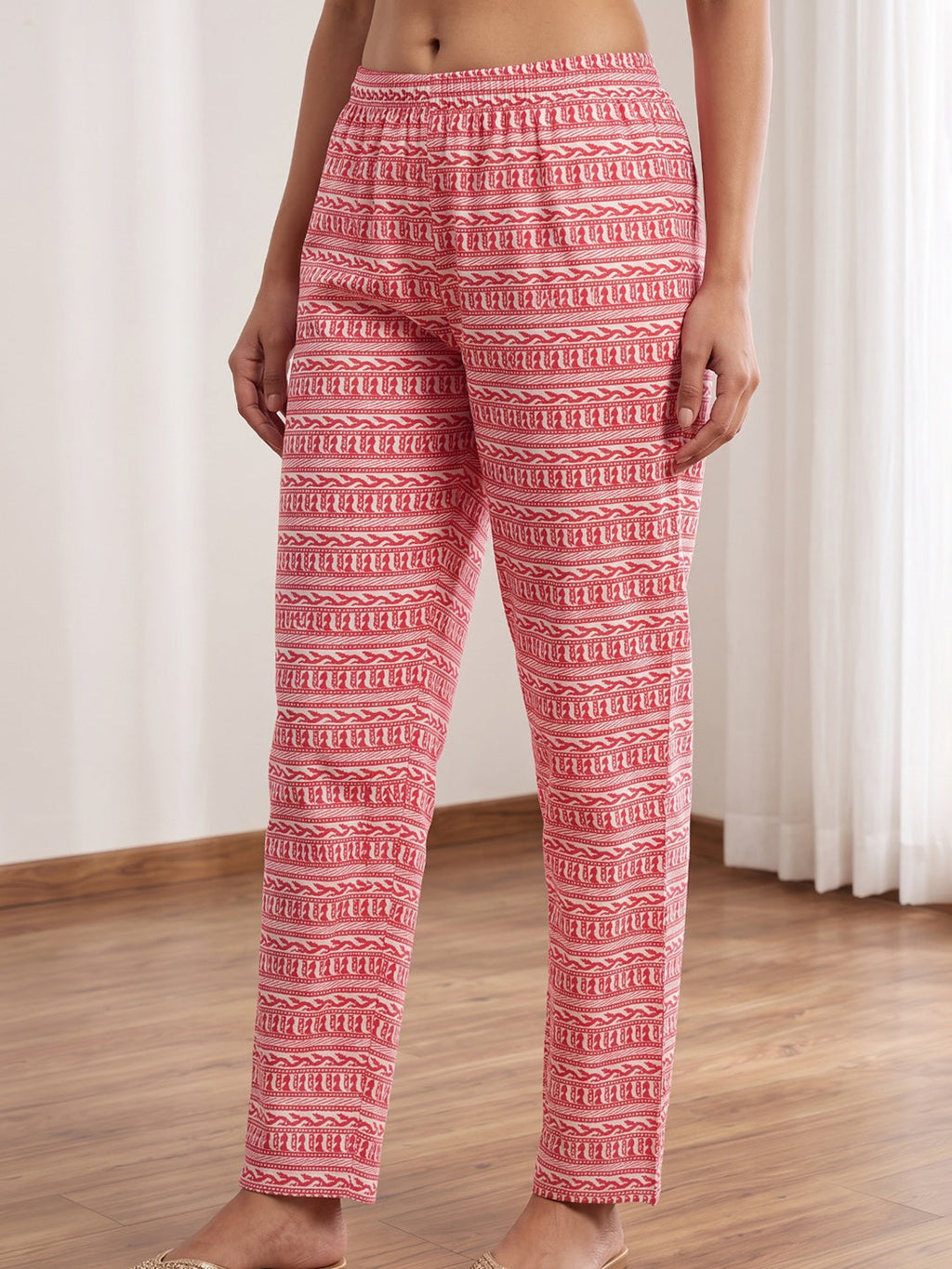 Red Printed Cotton Blend Kurta With Pant & Dupatta