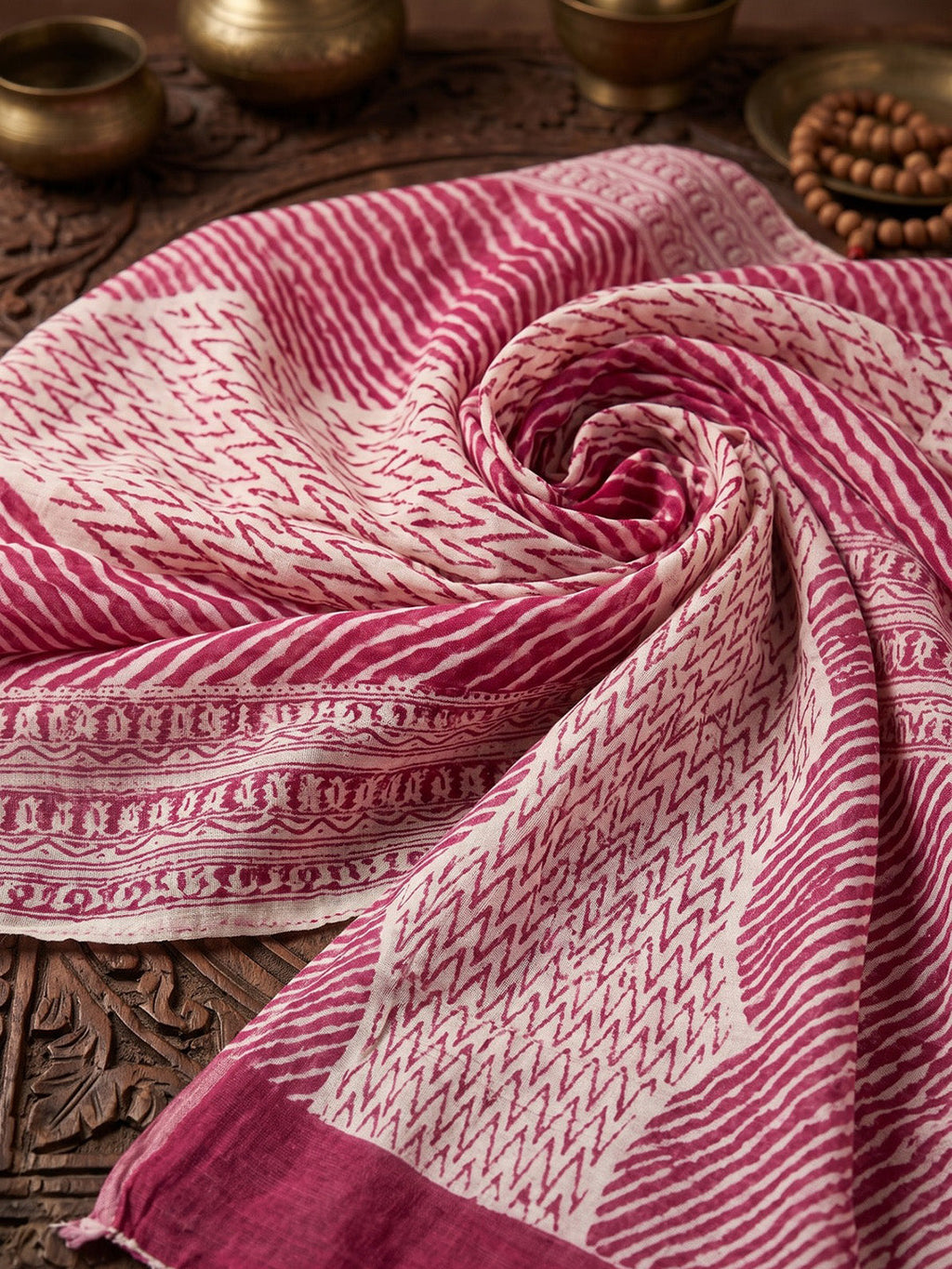 Pink Printed Cotton Blend Kurta With Pant & Dupatta