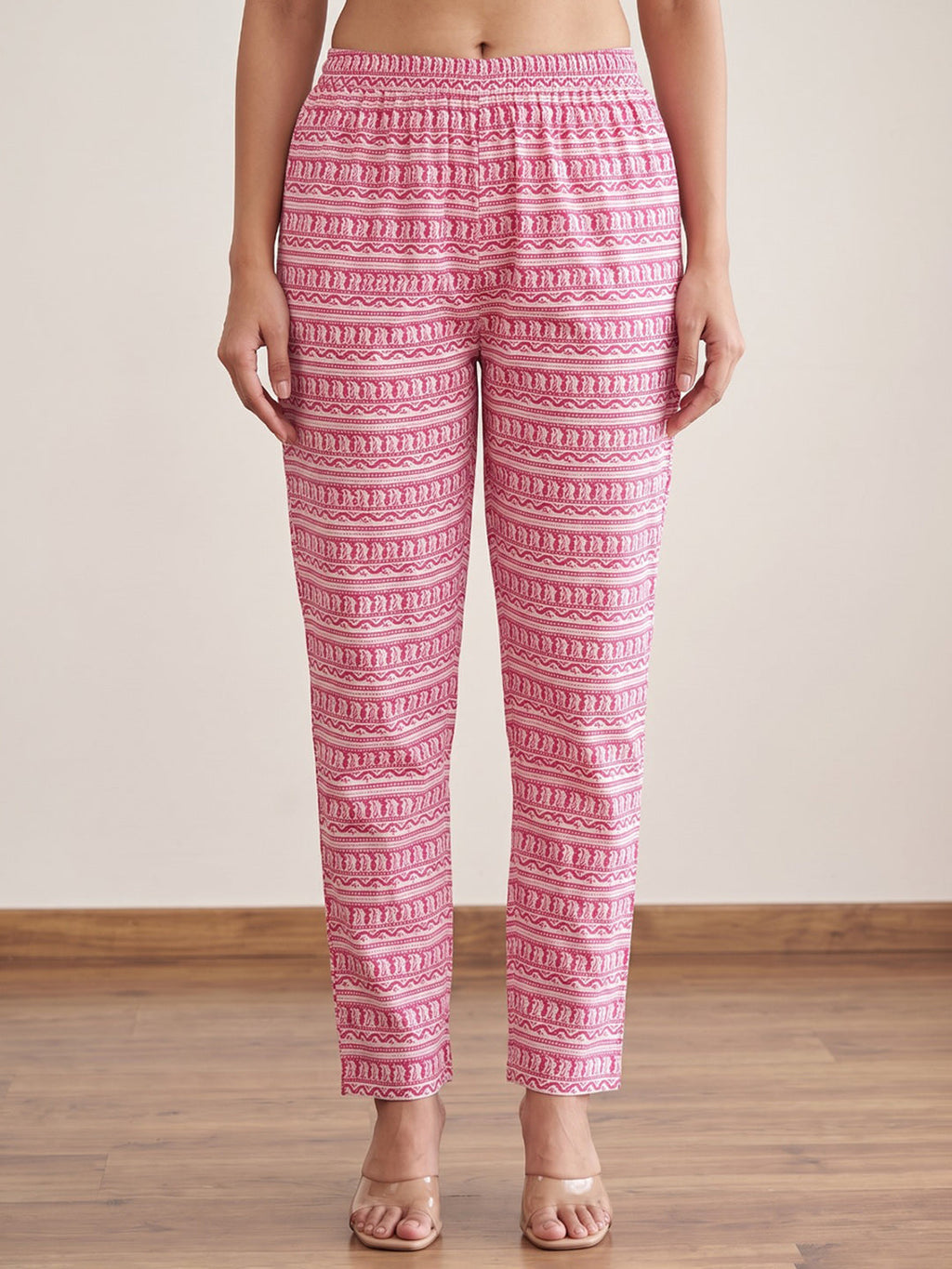 Pink Printed Cotton Blend Kurta With Pant & Dupatta