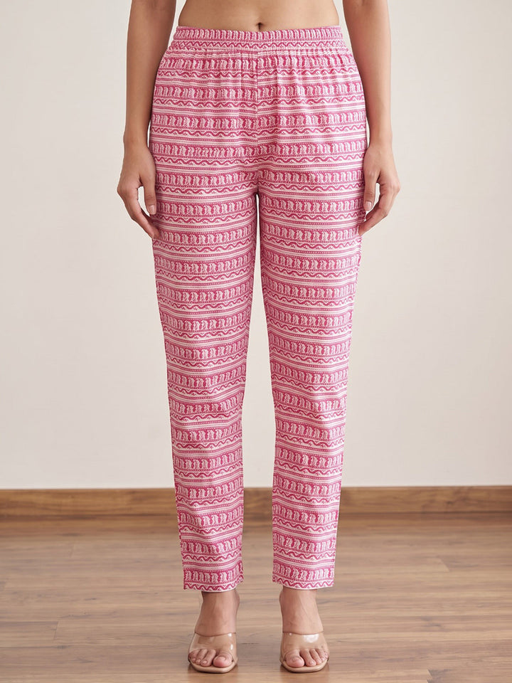 Pink Printed Cotton Blend Kurta With Pant &amp; Dupatta