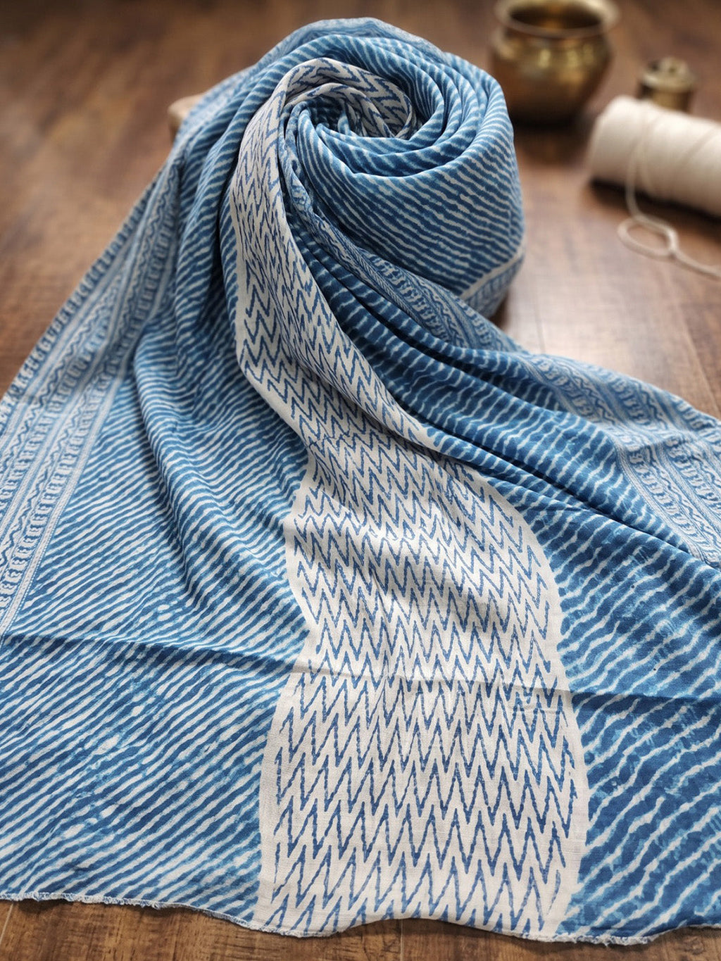 Blue Printed Cotton Blend Kurta With Pant & Dupatta