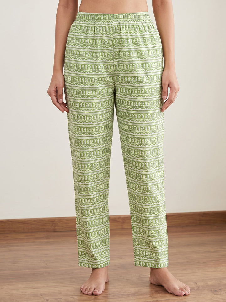 Green Printed Cotton Blend Kurta With Pant &amp; Dupatta